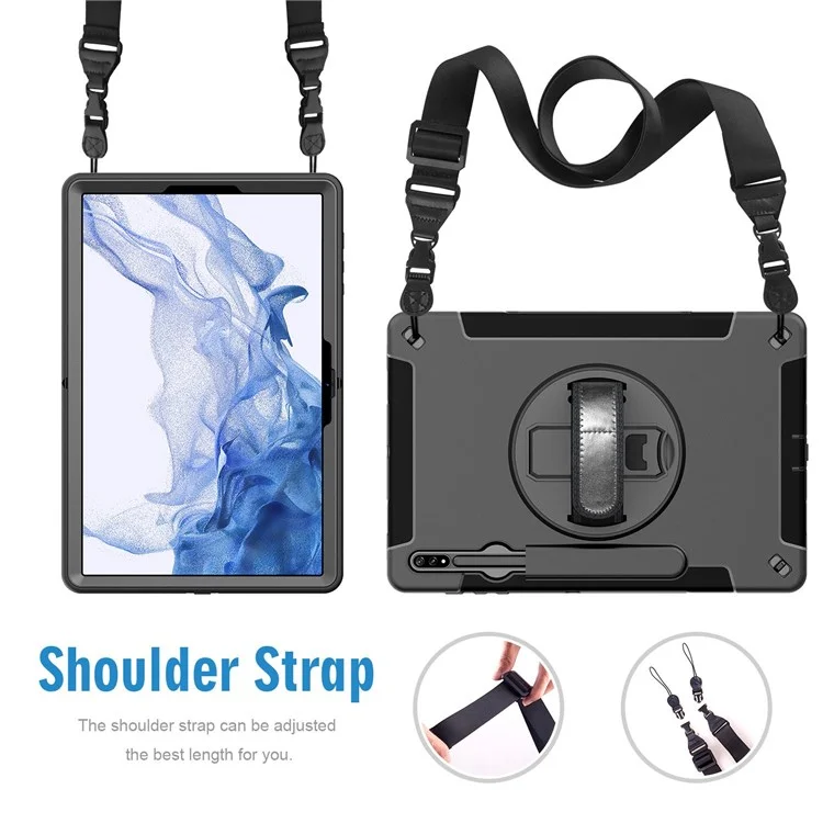 Для Samsung Galaxy Tab s8 + Anti-drop Kickstend Tabled Case Pencil Slot PC + Силиконовая Крышка с Плечевым Ремнем / Ручная Ремешок