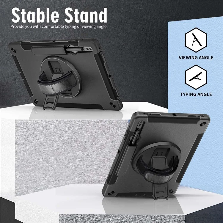 Для Samsung Galaxy Tab s8 + Anti-drop Kickstend Tabled Case Pencil Slot PC + Силиконовая Крышка с Плечевым Ремнем / Ручная Ремешок