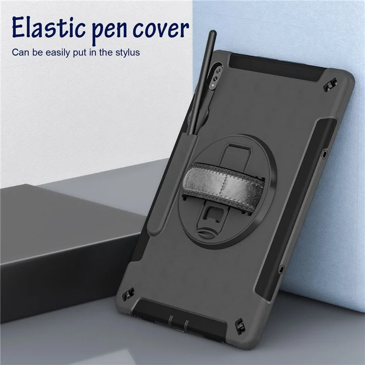 Для Samsung Galaxy Tab s8 + Anti-drop Kickstend Tabled Case Pencil Slot PC + Силиконовая Крышка с Плечевым Ремнем / Ручная Ремешок