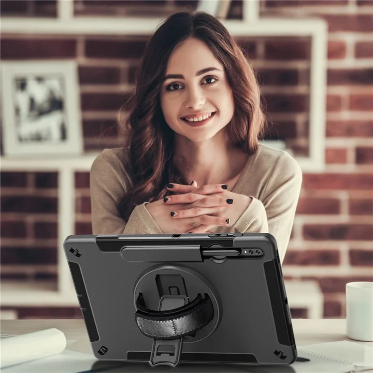 Для Samsung Galaxy Tab s8 + Anti-drop Kickstend Tabled Case Pencil Slot PC + Силиконовая Крышка с Плечевым Ремнем / Ручная Ремешок