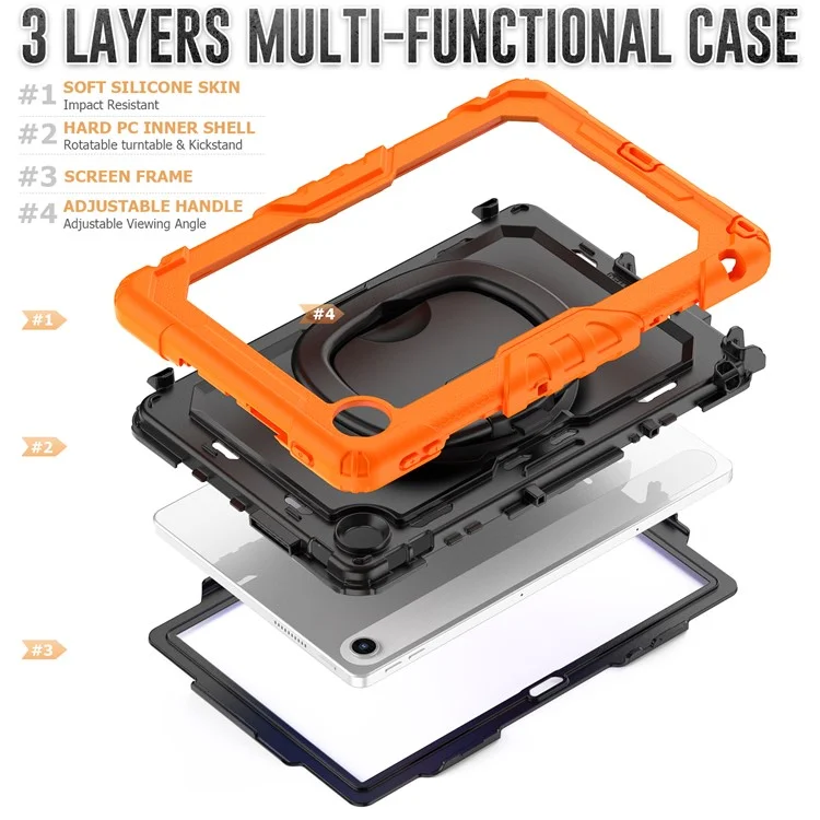 Funda para Lenovo Tab 10,1 (2025) TB-311XU / Tab TB311FU con Anillo de Soporte, PC + Silicona Antichoque para Tablet - Naranja