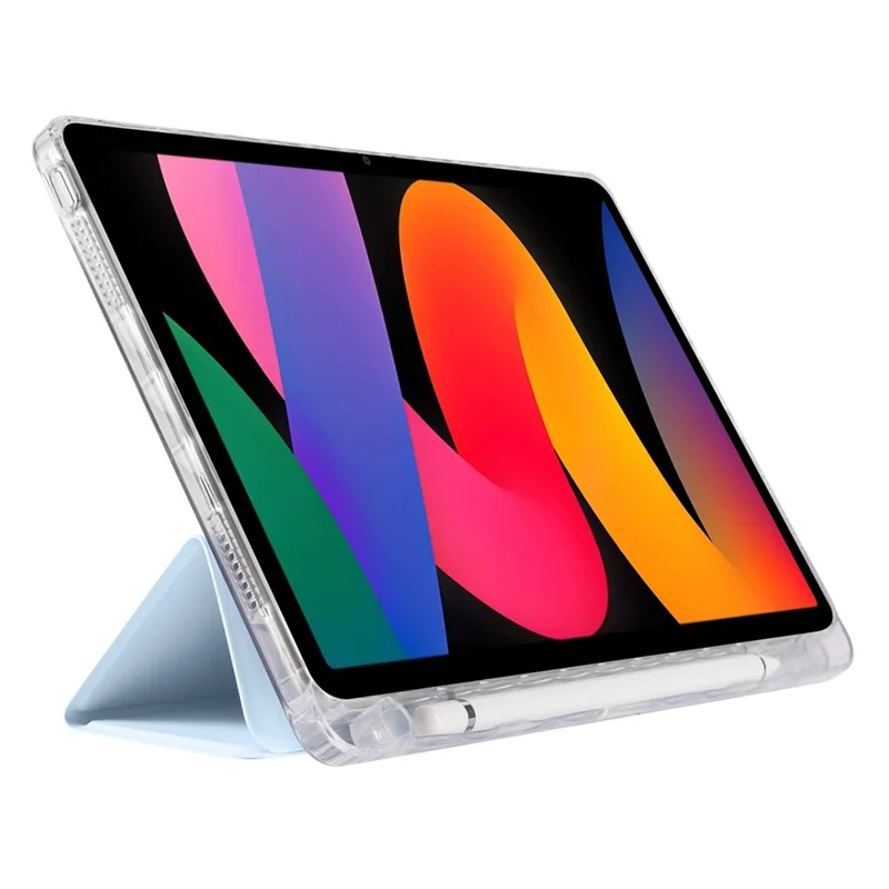 For Xiaomi Redmi Pad SE Case Tri-Fold Stand Leather+TPU+Acrylic Clear Back Tablet Cover - Baby Blue