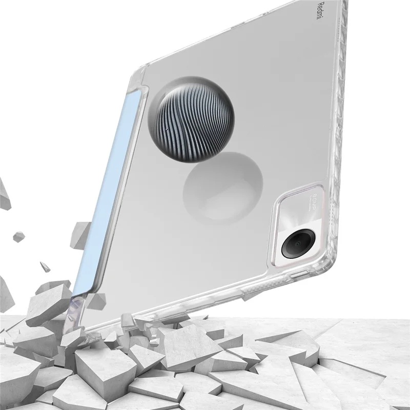 For Xiaomi Redmi Pad SE Case Tri-Fold Stand Leather+TPU+Acrylic Clear Back Tablet Cover - Baby Blue
