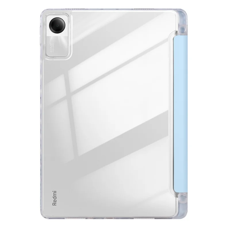 For Xiaomi Redmi Pad SE Case Tri-Fold Stand Leather+TPU+Acrylic Clear Back Tablet Cover - Baby Blue