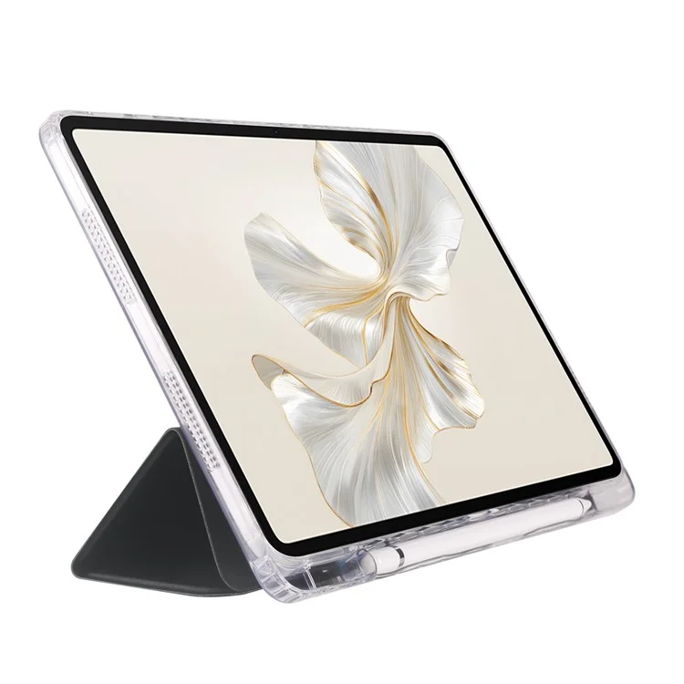 For Honor Pad 9 Case Tri-Fold Stand Leather + TPU + Acrylic Clear Back Tablet Cover - Black