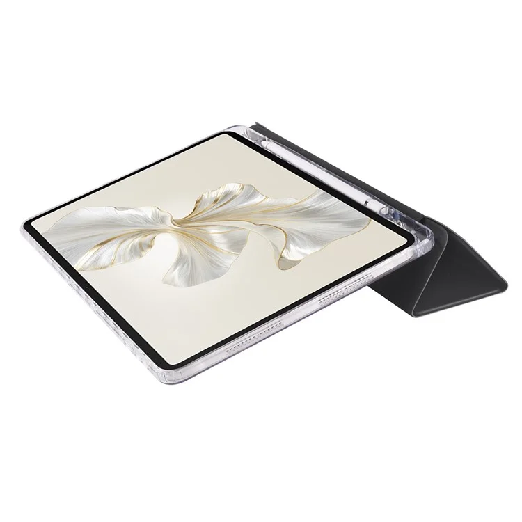 For Honor Pad 9 Case Tri-Fold Stand Leather + TPU + Acrylic Clear Back Tablet Cover - Black