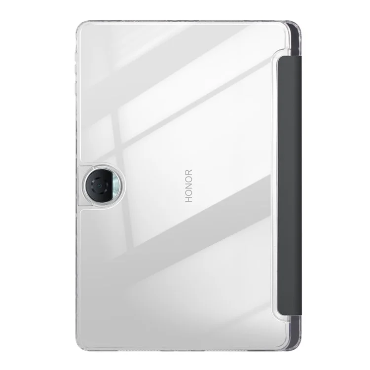 For Honor Pad 9 Case Tri-Fold Stand Leather + TPU + Acrylic Clear Back Tablet Cover - Black