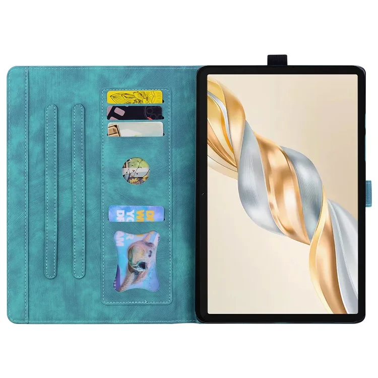 Étui For Honor Pad X9a / Pad X9 Pro avec Emplacements pour Cartes, Support de Tablette en Cuir, Housse Rabattable - Chat Fleuri - Vert