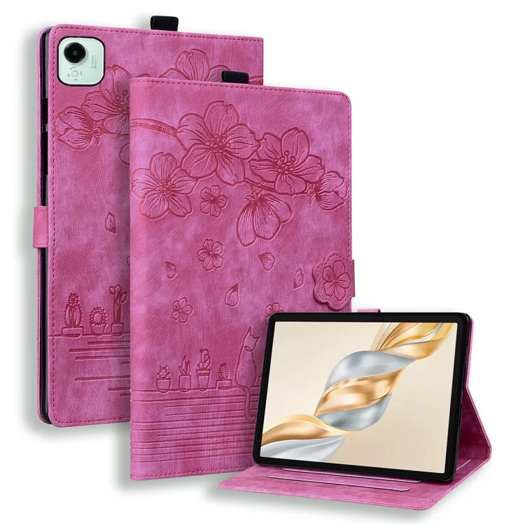 For Honor Pad X9a / Pad X9 Pro Case Card Slots Leather Tablet Stand Folio Cover Flower Cat - Rose