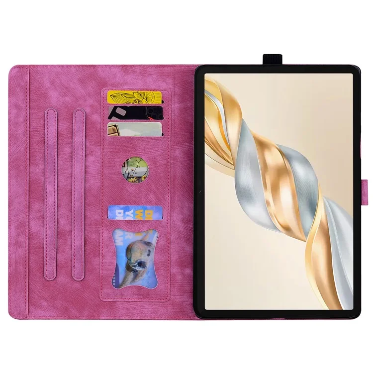 For Honor Pad X9a / Pad X9 Pro Case Card Slots Leather Tablet Stand Folio Cover Flower Cat - Rose