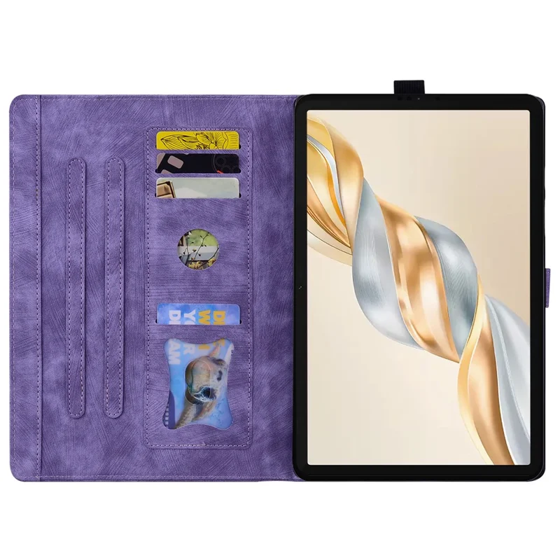For Honor Pad X9a / Pad X9 Pro Case Card Slots Leather Tablet Stand Folio Cover Flower Cat - Purple