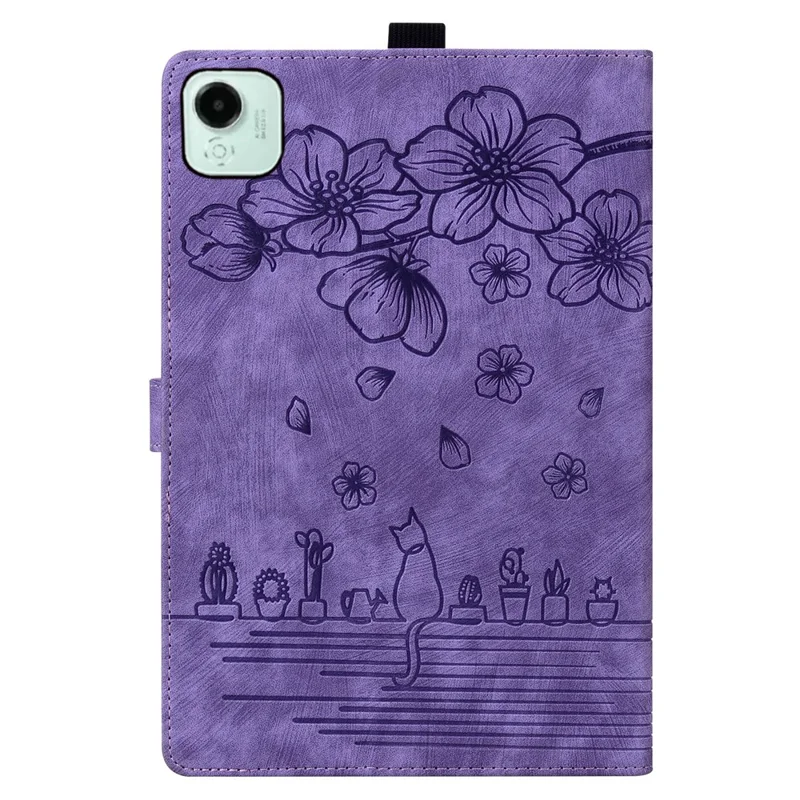 For Honor Pad X9a / Pad X9 Pro Case Card Slots Leather Tablet Stand Folio Cover Flower Cat - Purple