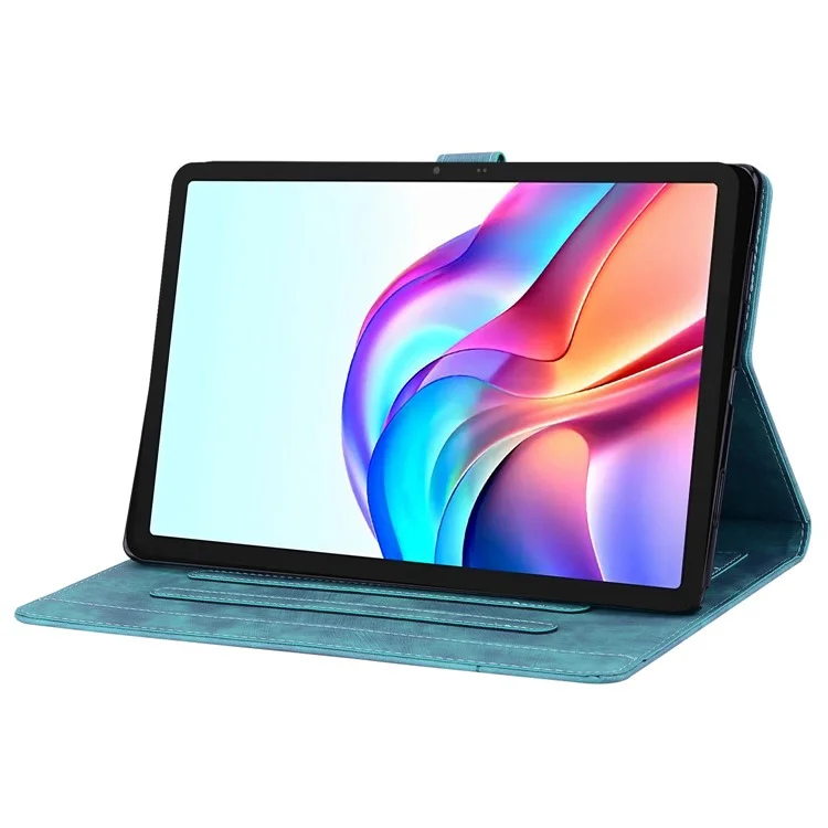 For TECNO Megapad 11 Case Card Slots Leather Tablet Stand Folio Cover Flower Cat - Green