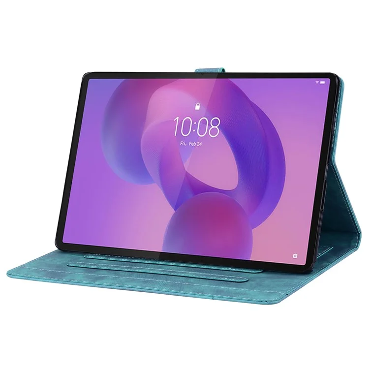 For Lenovo Tab K10C / Tab E10C Case Card Slots Leather Tablet Stand Folio Cover Flower Cat - Green