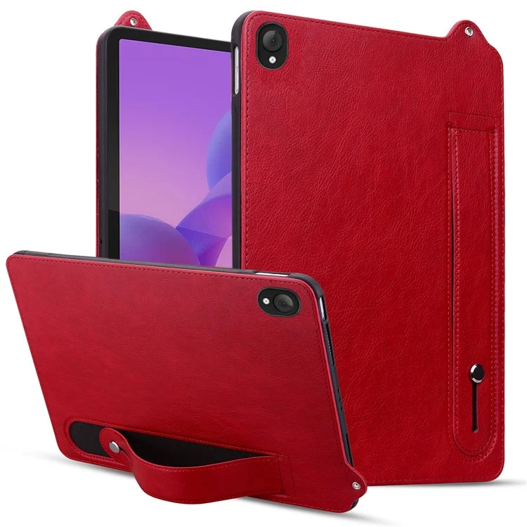 For Lenovo Tab K10C / Tab E10C Case Hand Strap Kickstand Leather Tablet Cover - Red