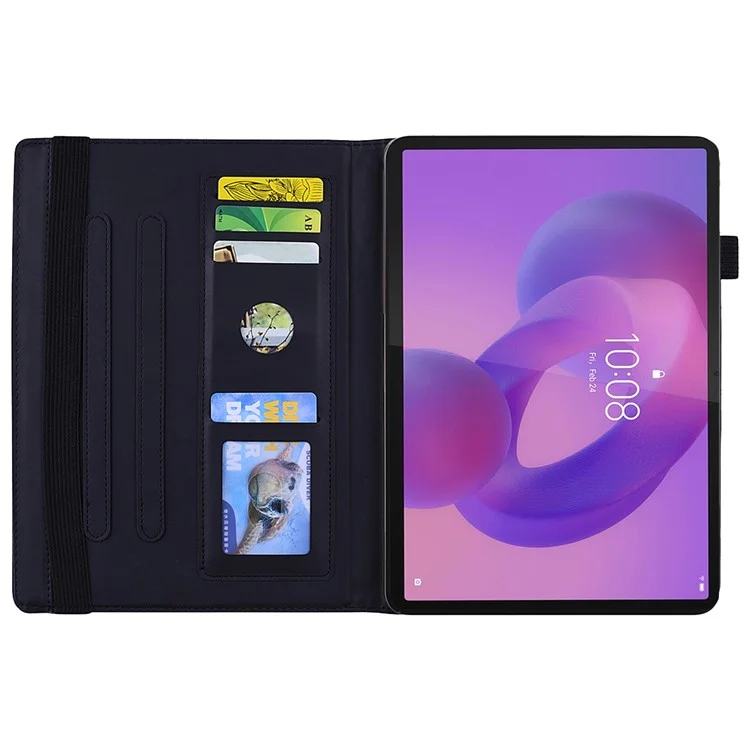 Cover in pelle per Tablet Lenovo Tab K10C / E10C con slot per schede e motivo floreale - Nero