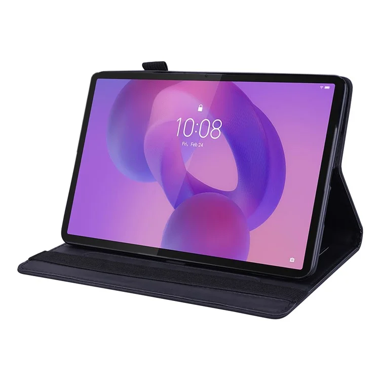 Cover in pelle per Tablet Lenovo Tab K10C / E10C con slot per schede e motivo floreale - Nero