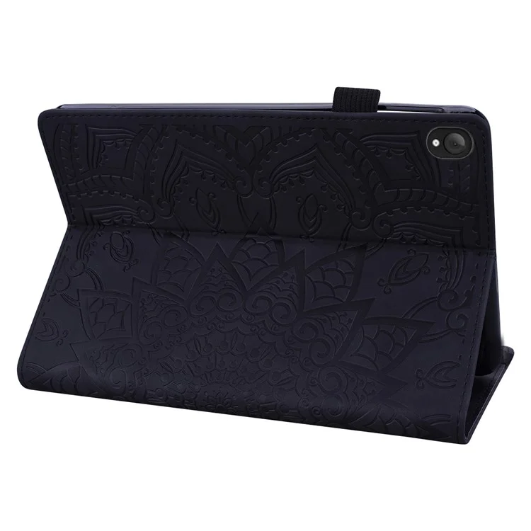 Cover in pelle per Tablet Lenovo Tab K10C / E10C con slot per schede e motivo floreale - Nero