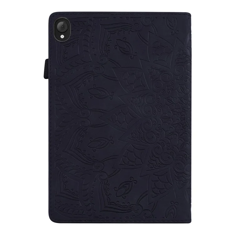 Cover in pelle per Tablet Lenovo Tab K10C / E10C con slot per schede e motivo floreale - Nero