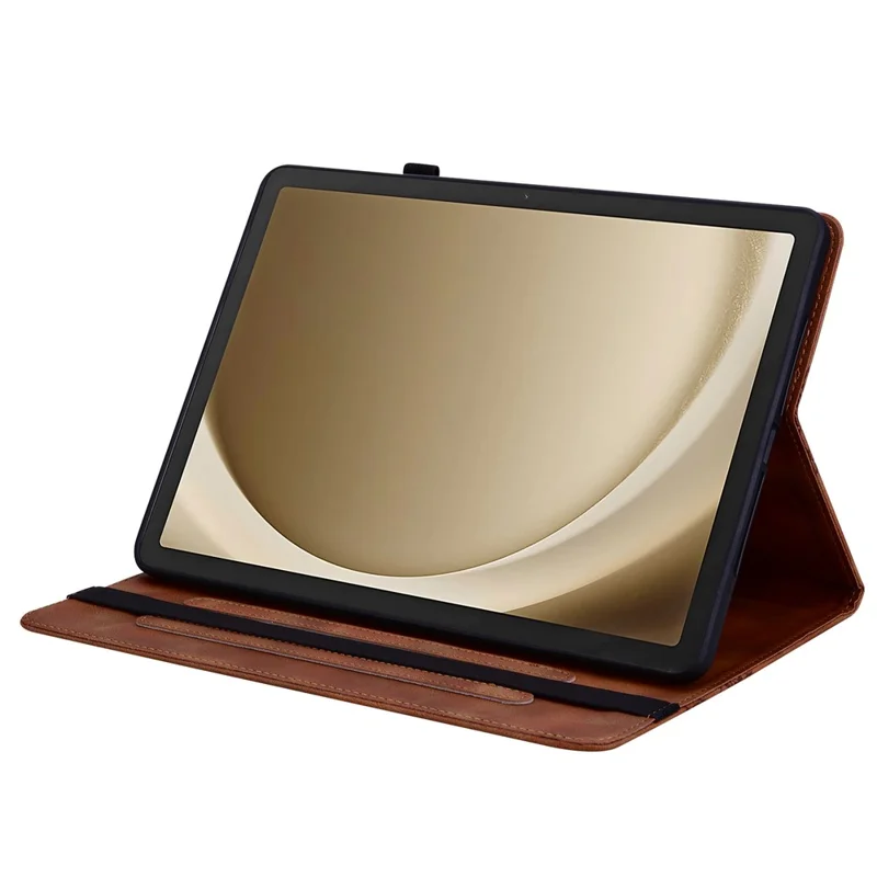 For Samsung Galaxy Tab A9+ Leather Case Heart Imprint Foldable Stand Card Slot Stylus Holder Tablet Cover - Brown