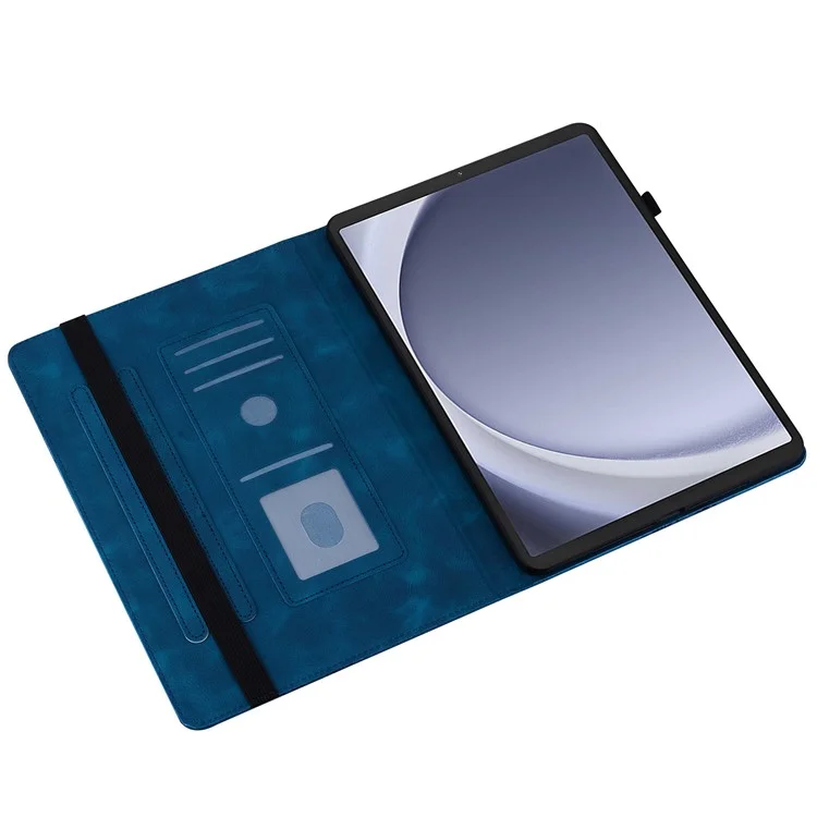 For Samsung Galaxy Tab A9 Leather Case Heart Imprint Foldable Stand Card Slot Stylus Holder Tablet Cover - Blue