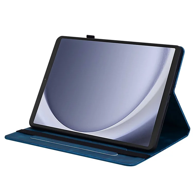 For Samsung Galaxy Tab A9 Leather Case Heart Imprint Foldable Stand Card Slot Stylus Holder Tablet Cover - Blue