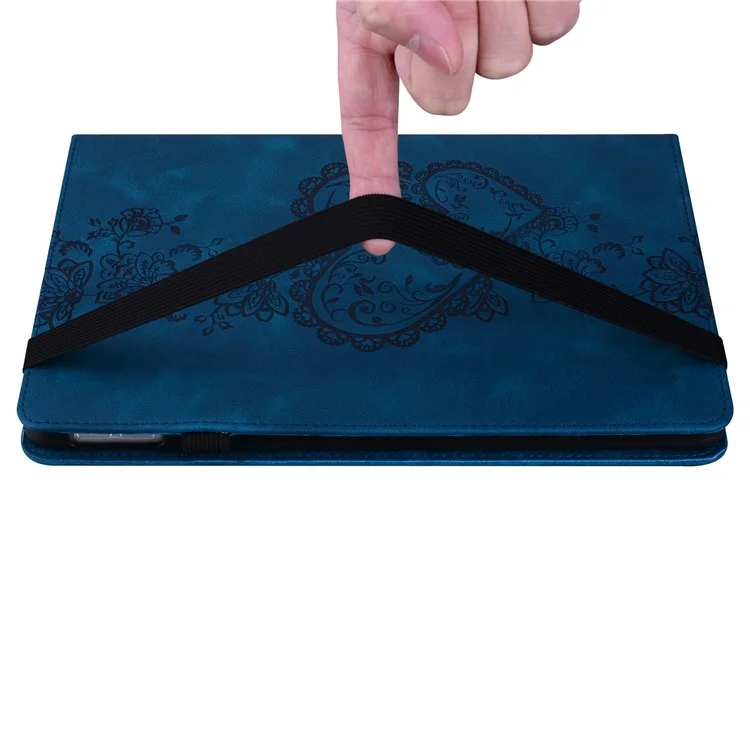 For Samsung Galaxy Tab A9 Leather Case Heart Imprint Foldable Stand Card Slot Stylus Holder Tablet Cover - Blue