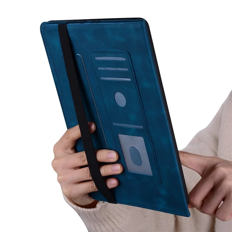 For Samsung Galaxy Tab A9 Leather Case Heart Imprint Foldable Stand Card Slot Stylus Holder Tablet Cover - Blue