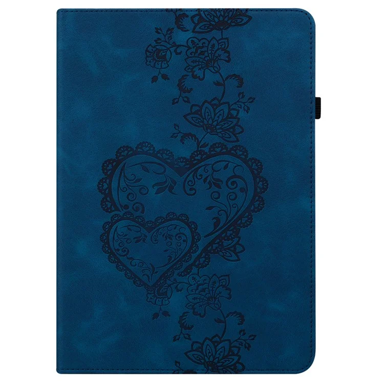 For Samsung Galaxy Tab A9 Leather Case Heart Imprint Foldable Stand Card Slot Stylus Holder Tablet Cover - Blue