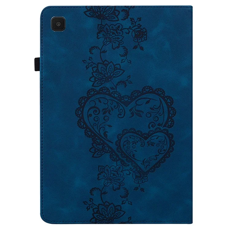 For Samsung Galaxy Tab A9 Leather Case Heart Imprint Foldable Stand Card Slot Stylus Holder Tablet Cover - Blue