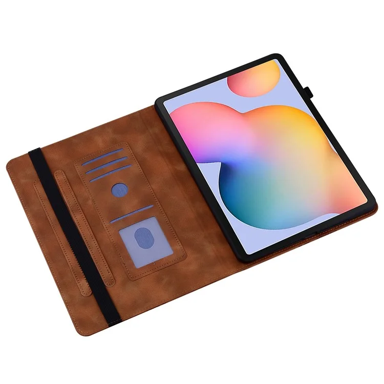Für Samsung Galaxy Tab S6 Lite (2024) / (2022) (SM-P610 / 615) Lederetui Herzprägung Faltbarer Ständer Kartenschlitz Stylus-Halter Tablet-Hülle - Braun