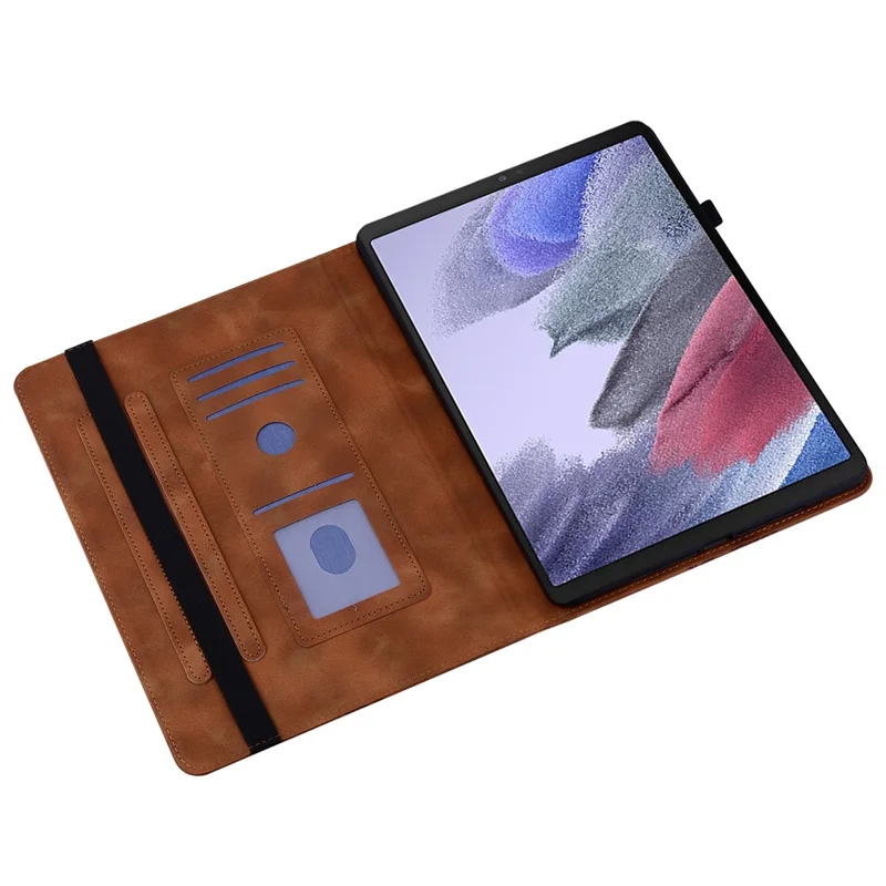 Étui en cuir pour Samsung Galaxy Tab A7 Lite 8,7 pouces (T220 / T225) avec motif de cœur, support pliant, emplacement pour carte, support pour stylet - Marron