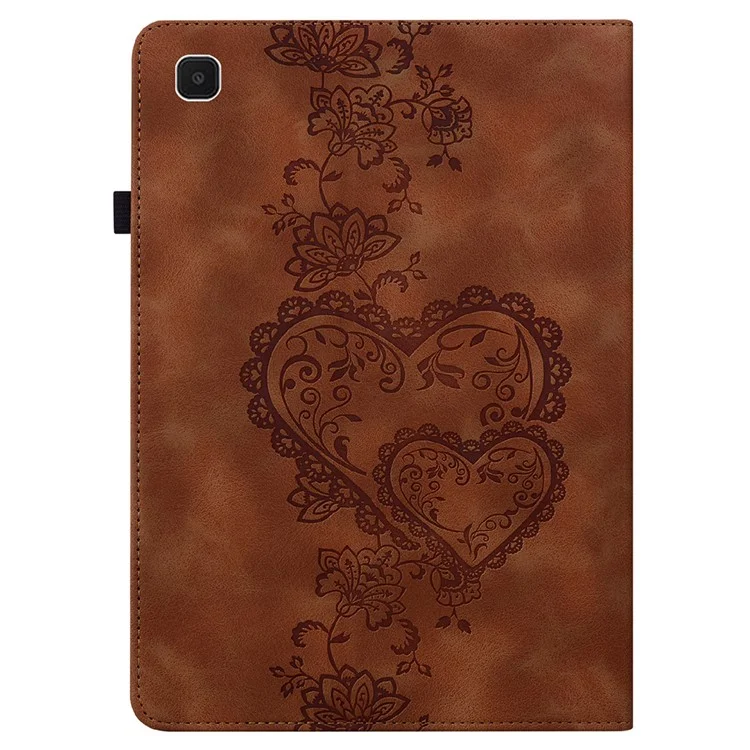 Étui en cuir pour Samsung Galaxy Tab A7 Lite 8,7 pouces (T220 / T225) avec motif de cœur, support pliant, emplacement pour carte, support pour stylet - Marron