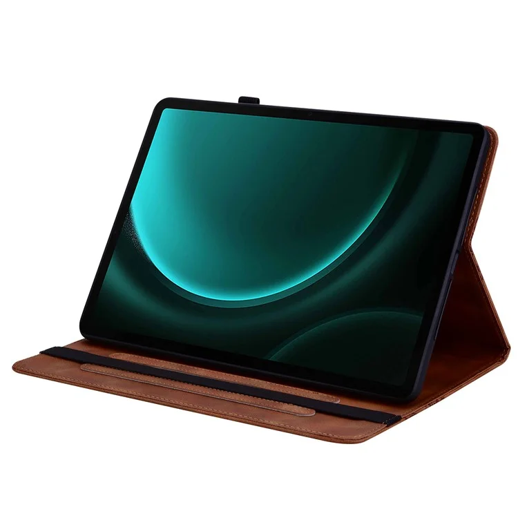 Leather Case For Samsung Galaxy Tab S10 / S10 FE / S9 FE / S9 Heart Imprint Foldable Stand Card Slot Stylus Holder Tablet Cover - Brown