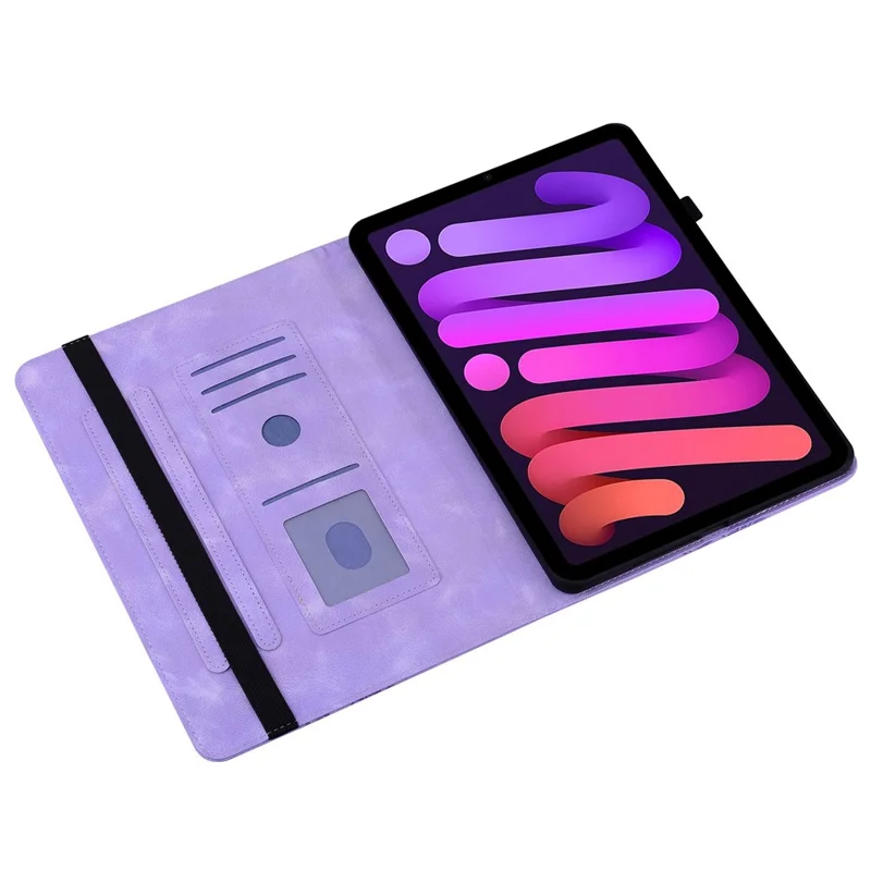 For iPad mini (2024)  /  (2021) Leather Case Heart Imprint Foldable Stand Card Slot Stylus Holder Tablet Cover - Purple