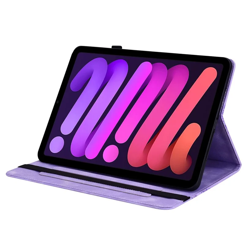 For iPad mini (2024)  /  (2021) Leather Case Heart Imprint Foldable Stand Card Slot Stylus Holder Tablet Cover - Purple