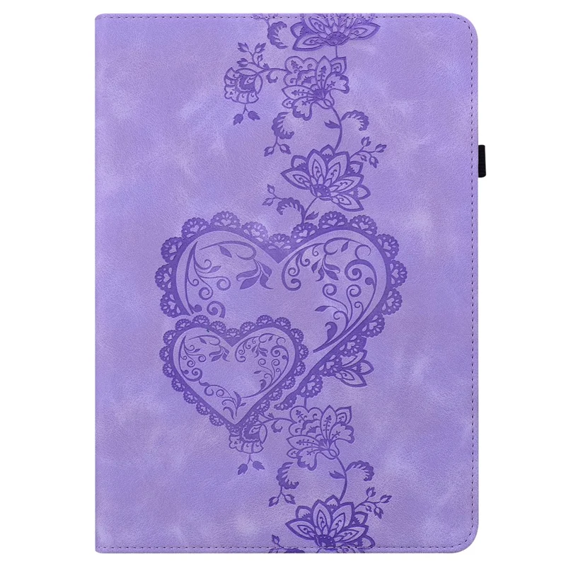 For iPad mini (2024)  /  (2021) Leather Case Heart Imprint Foldable Stand Card Slot Stylus Holder Tablet Cover - Purple