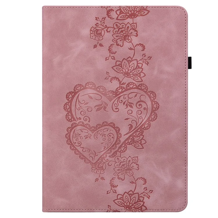 For iPad mini (2024)  /  (2021) Leather Case Heart Imprint Foldable Stand Card Slot Stylus Holder Tablet Cover - Pink