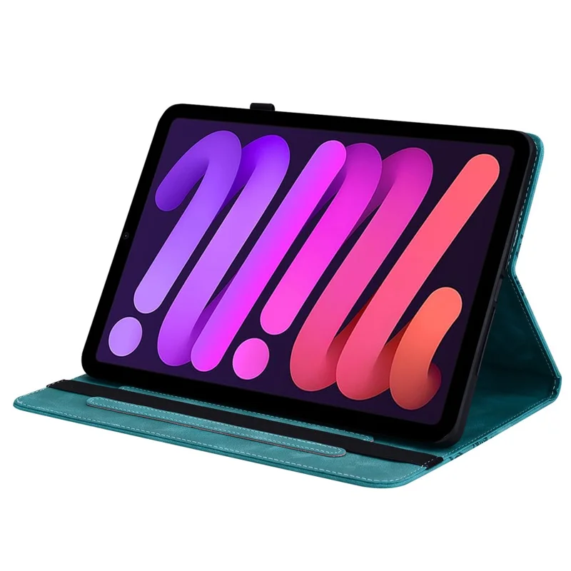For iPad mini (2024)  /  (2021) Leather Case Heart Imprint Foldable Stand Card Slot Stylus Holder Tablet Cover - Green