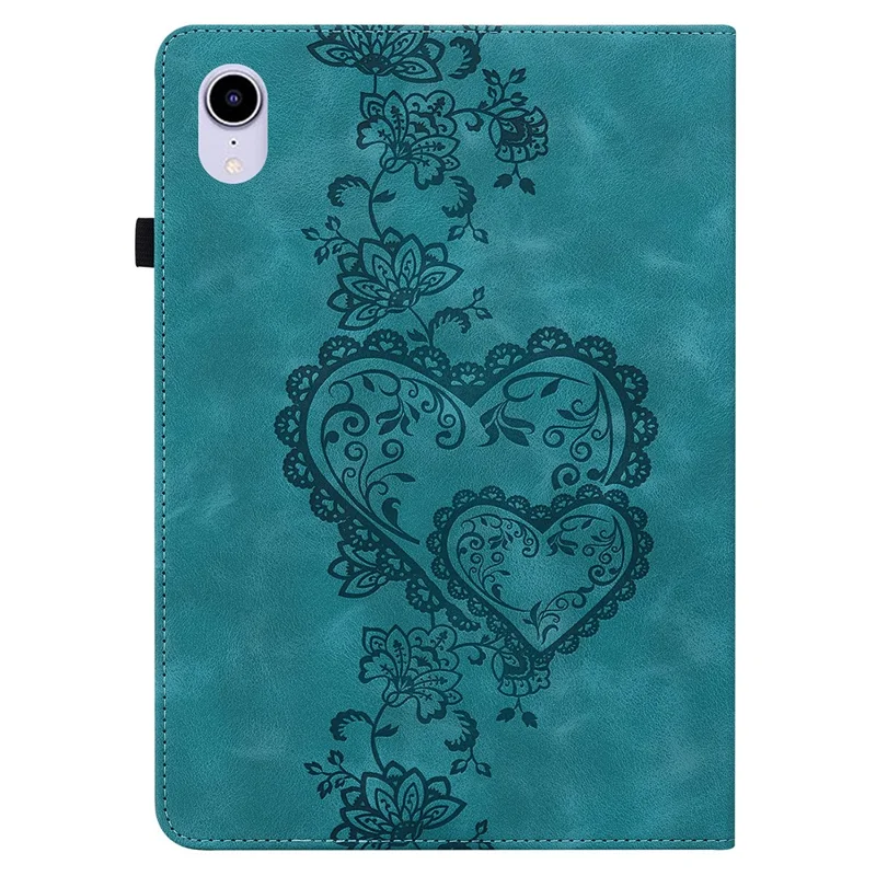 For iPad mini (2024)  /  (2021) Leather Case Heart Imprint Foldable Stand Card Slot Stylus Holder Tablet Cover - Green