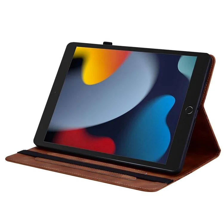 Leather Case For iPad 10.2 (2021)  /  (2020)  /  (2019)  /  Air 10.5 inch (2019) Heart Imprint Foldable Stand Card Slot Stylus Holder Tablet Cover - Brown