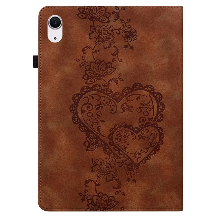 Leather Case For iPad 10.2 (2021)  /  (2020)  /  (2019)  /  Air 10.5 inch (2019) Heart Imprint Foldable Stand Card Slot Stylus Holder Tablet Cover - Brown