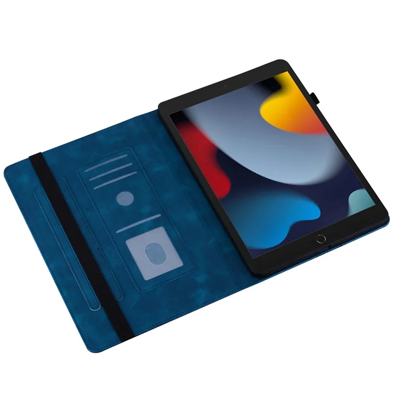 Custodia in Pelle per iPad 10.2 (2021) / (2020) / (2019) / Air 10.5 pollici (2019) con Stampa a Cuore, Supporto Pieghevole, Slot per Schede, Porta Stilo - Blu