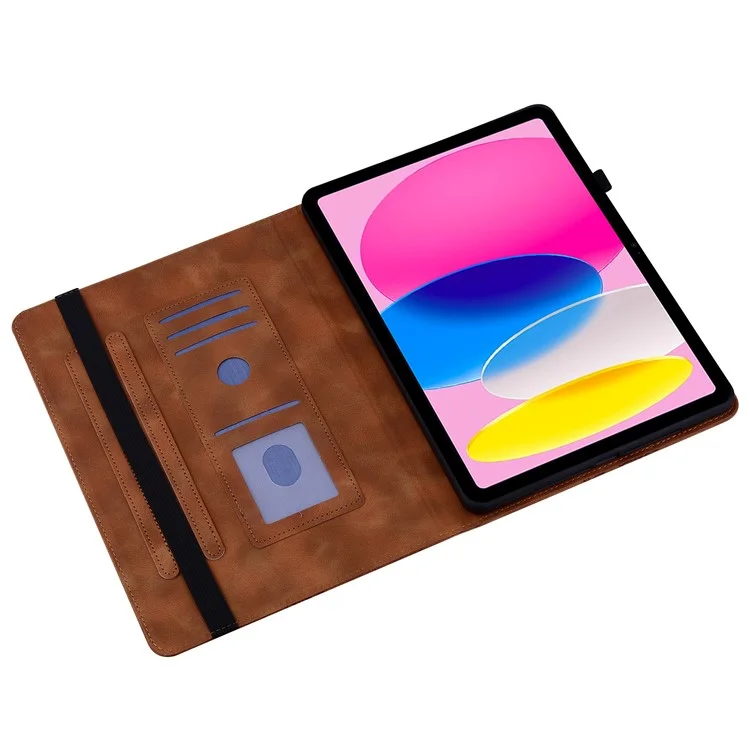 For iPad (2025)  /  10.9 (2022) Leather Case Heart Imprint Foldable Stand Card Slot Stylus Holder Tablet Cover - Brown