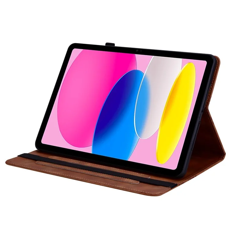 For iPad (2025)  /  10.9 (2022) Leather Case Heart Imprint Foldable Stand Card Slot Stylus Holder Tablet Cover - Brown
