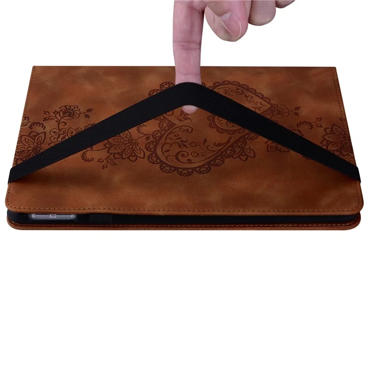 For iPad (2025)  /  10.9 (2022) Leather Case Heart Imprint Foldable Stand Card Slot Stylus Holder Tablet Cover - Brown