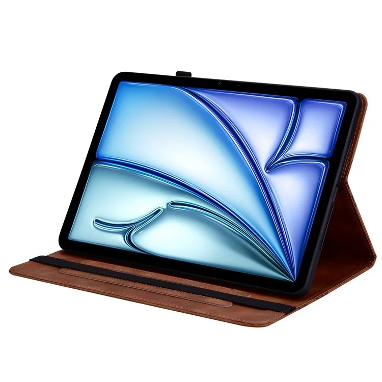 For iPad Air 11 (2025)  /  (2024) Leather Case Heart Imprint Foldable Stand Card Slot Stylus Holder Tablet Cover - Brown
