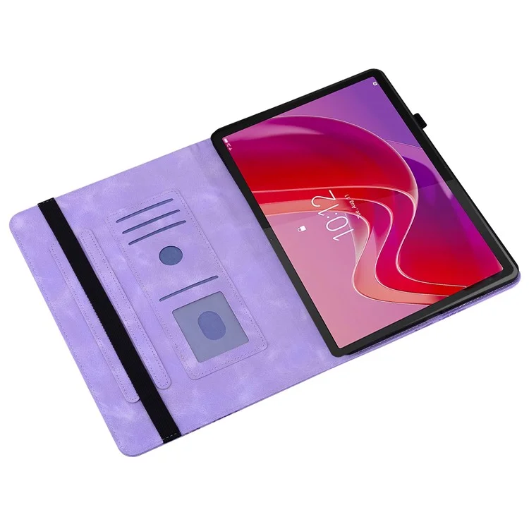 For Lenovo Tab M11 (TB-330FC)  /  Xiaoxin Pad 11 2024 (TB-331FC) Leather Case Heart Imprint Foldable Stand Card Slot Stylus Holder Tablet Cover - Purple