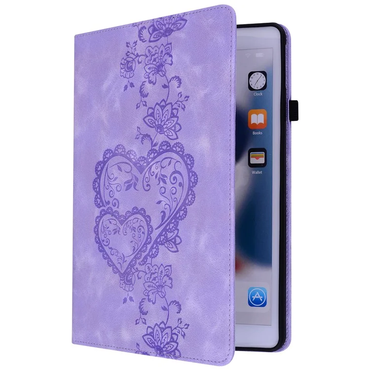 For Lenovo Tab M11 (TB-330FC)  /  Xiaoxin Pad 11 2024 (TB-331FC) Leather Case Heart Imprint Foldable Stand Card Slot Stylus Holder Tablet Cover - Purple