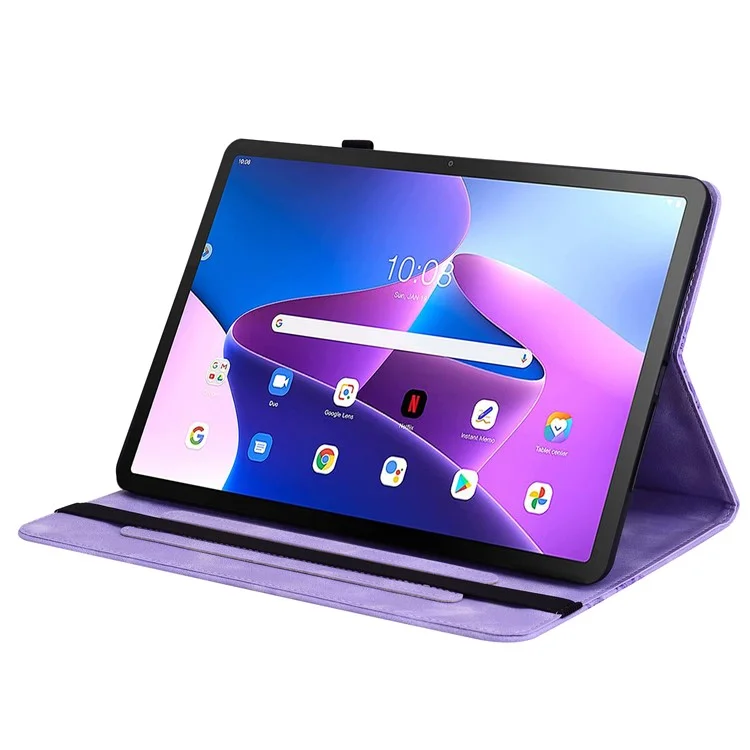 Étui en cuir pour Lenovo Tab M10 Plus (3e génération) avec motif de cœur, support pliant, emplacement pour carte, porte-stylet - Violet